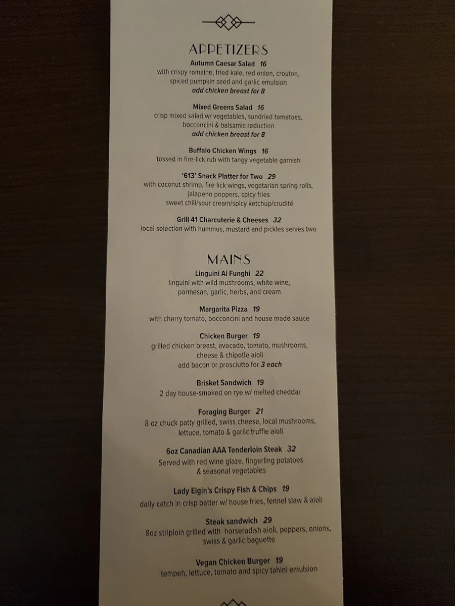 Menu, Forty one