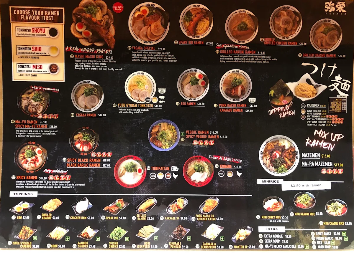 Menu, Yasaka Ramen