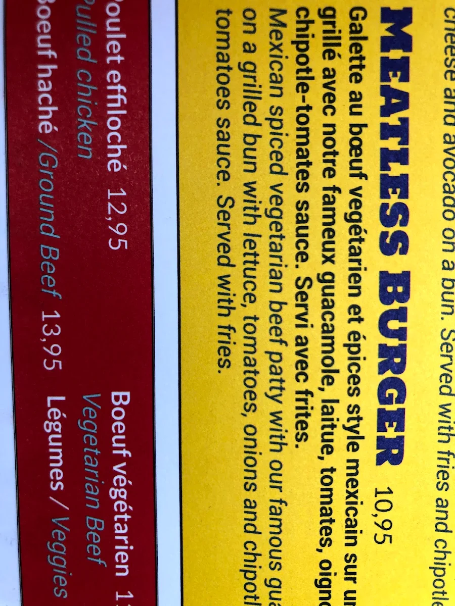 Menu, 3 Amigos (Terrebonne)