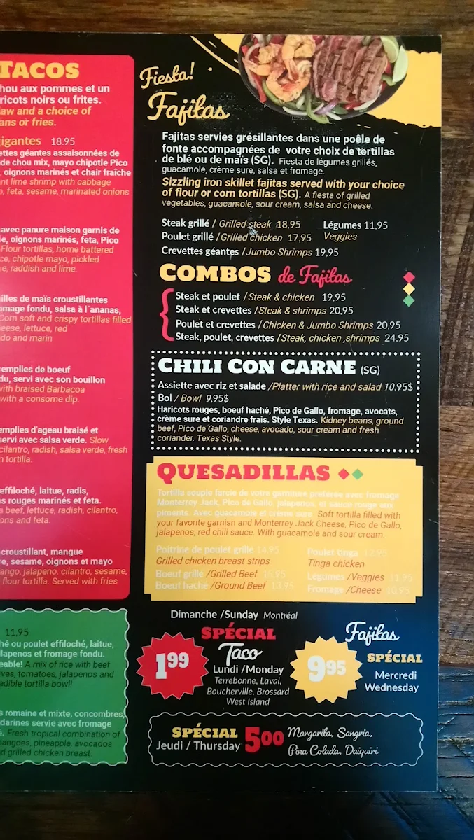 Menu, 3 Amigos (Terrebonne)