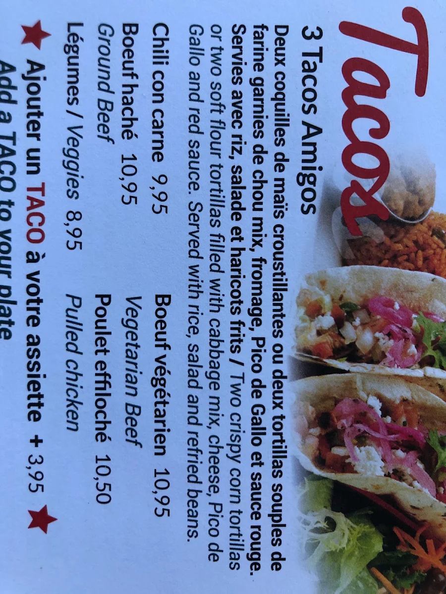 Menu, 3 Amigos (Terrebonne)