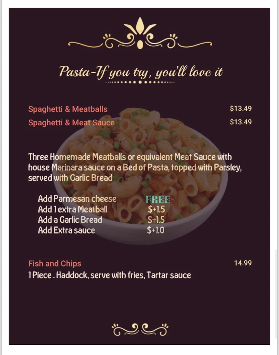 Menu, Reve restaurant