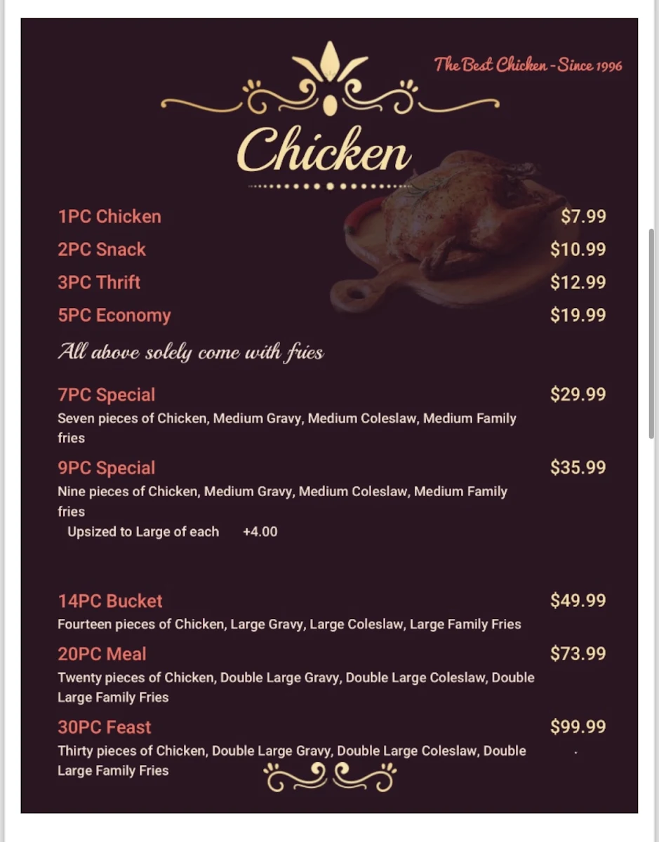 Menu, Reve restaurant