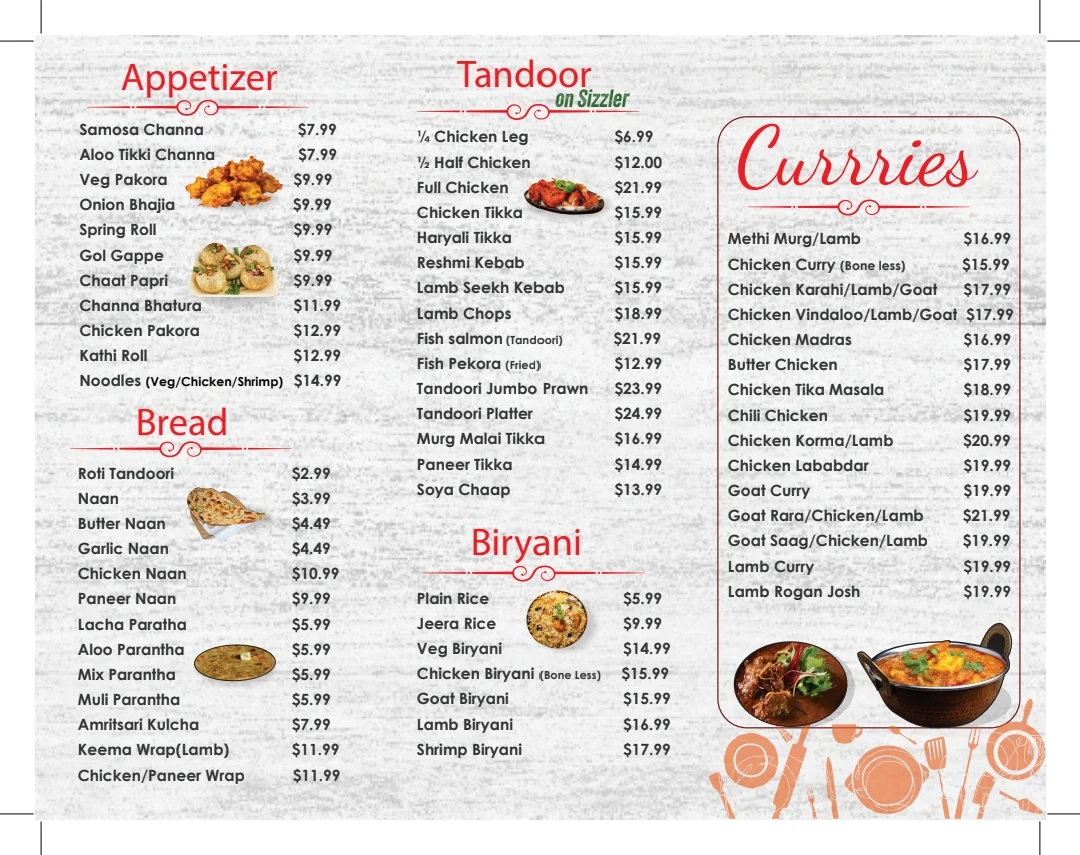 Menu, Tandoori Bistro