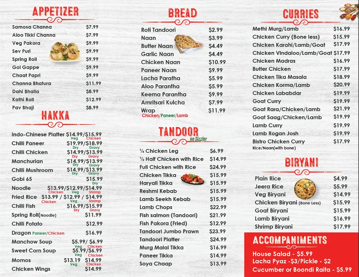 Menu, Tandoori Bistro