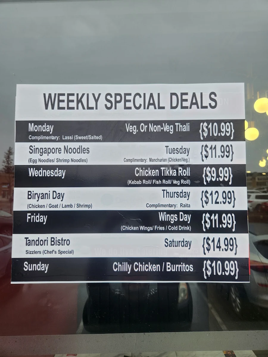 Menu, Tandoori Bistro