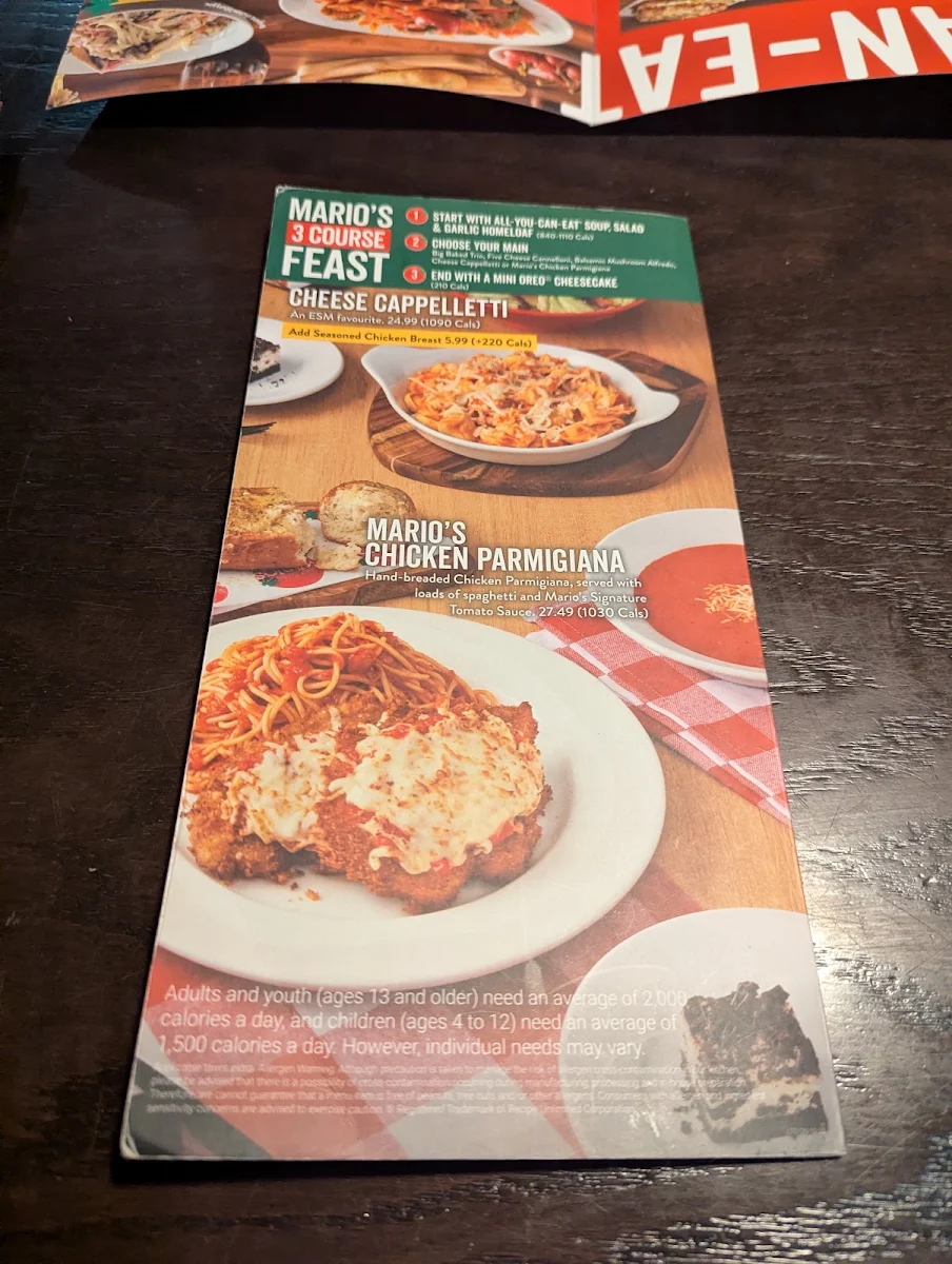 Menu, East Side Mario's