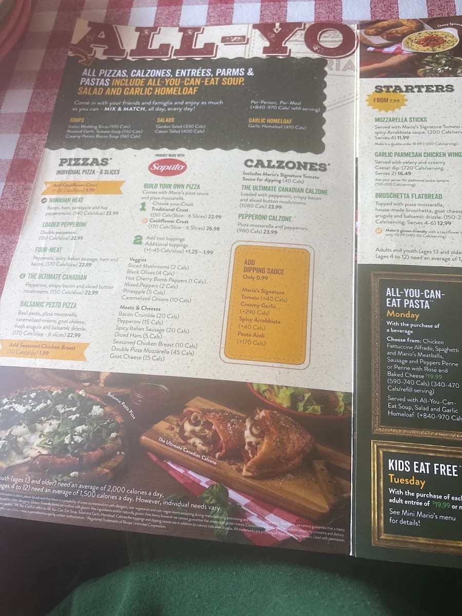 Menu, East Side Mario's