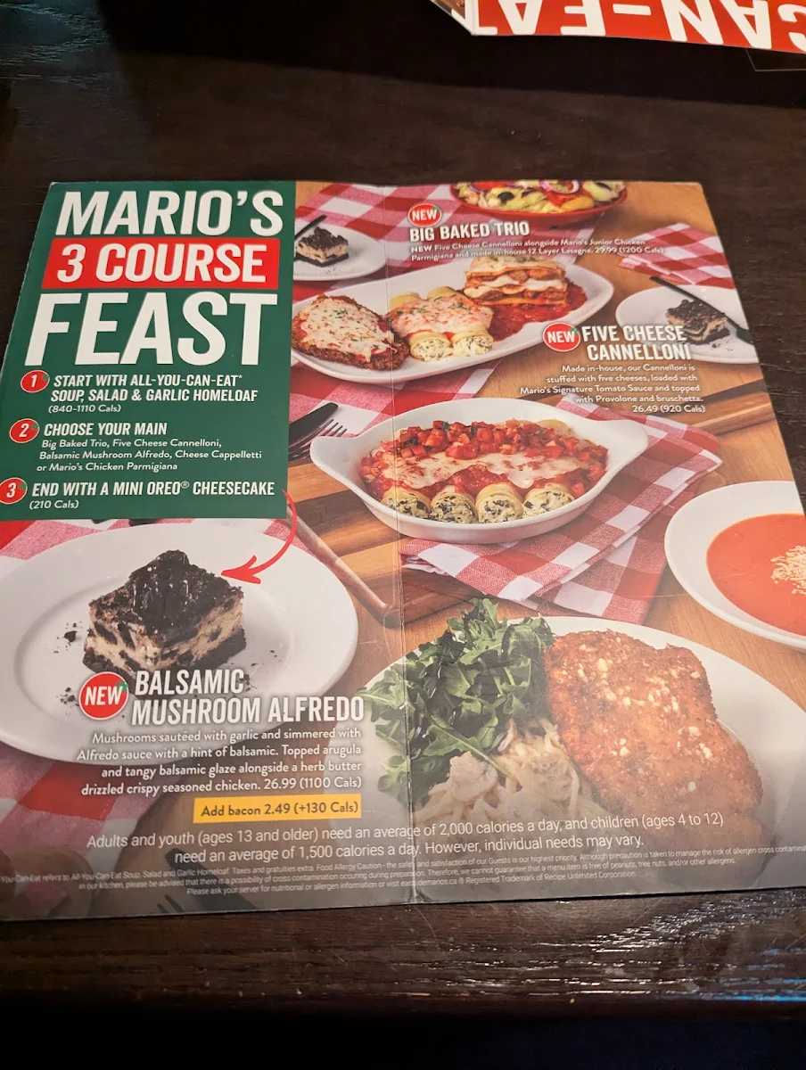 Menu, East Side Mario's