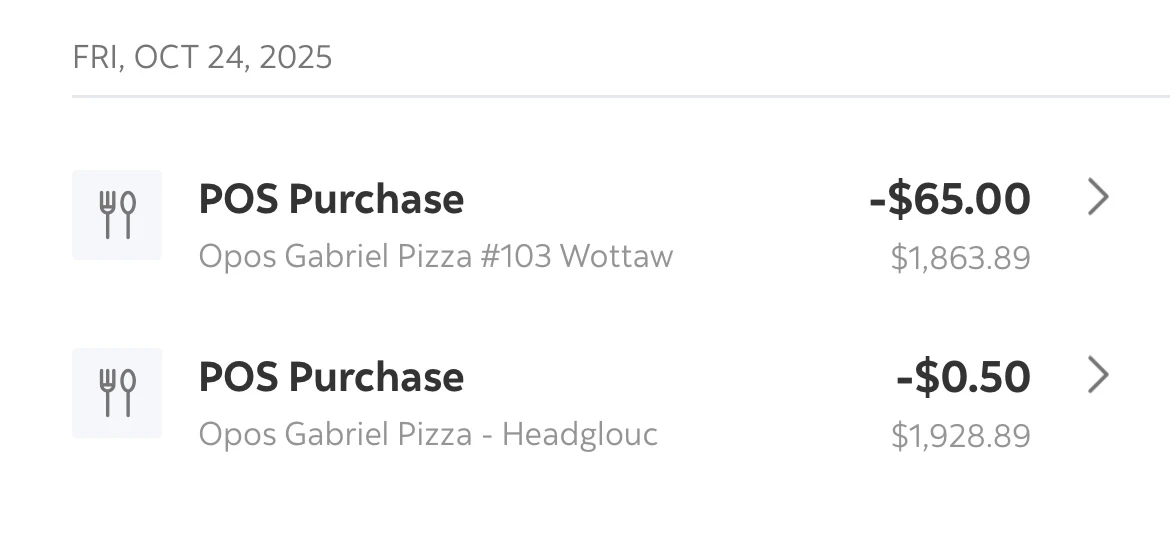 Menu, Gabriel Pizza