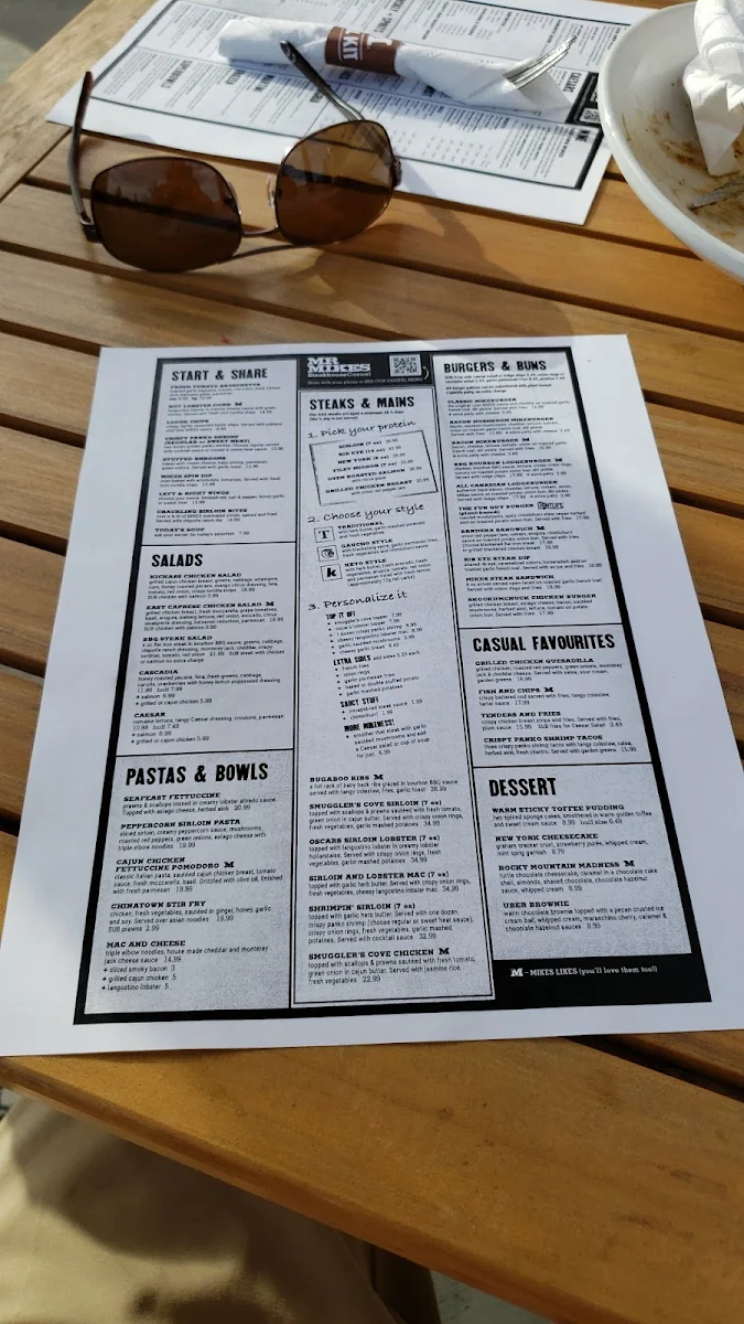 Menu, MR MIKES SteakhouseCasual