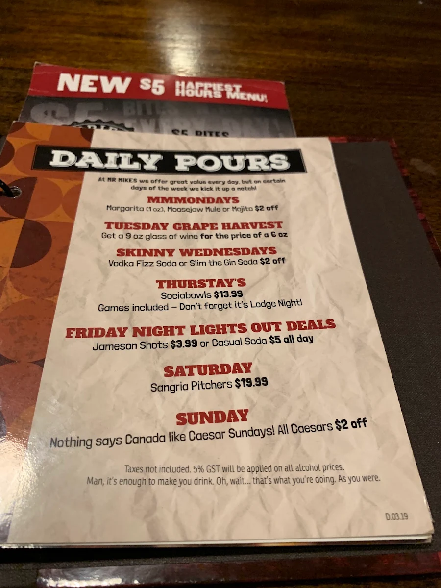 Menu, MR MIKES SteakhouseCasual
