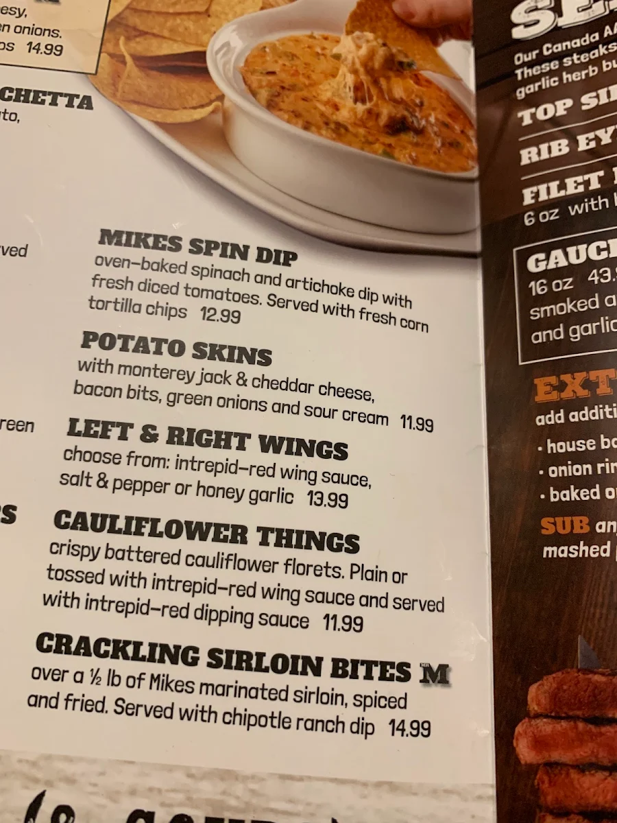Menu, MR MIKES SteakhouseCasual