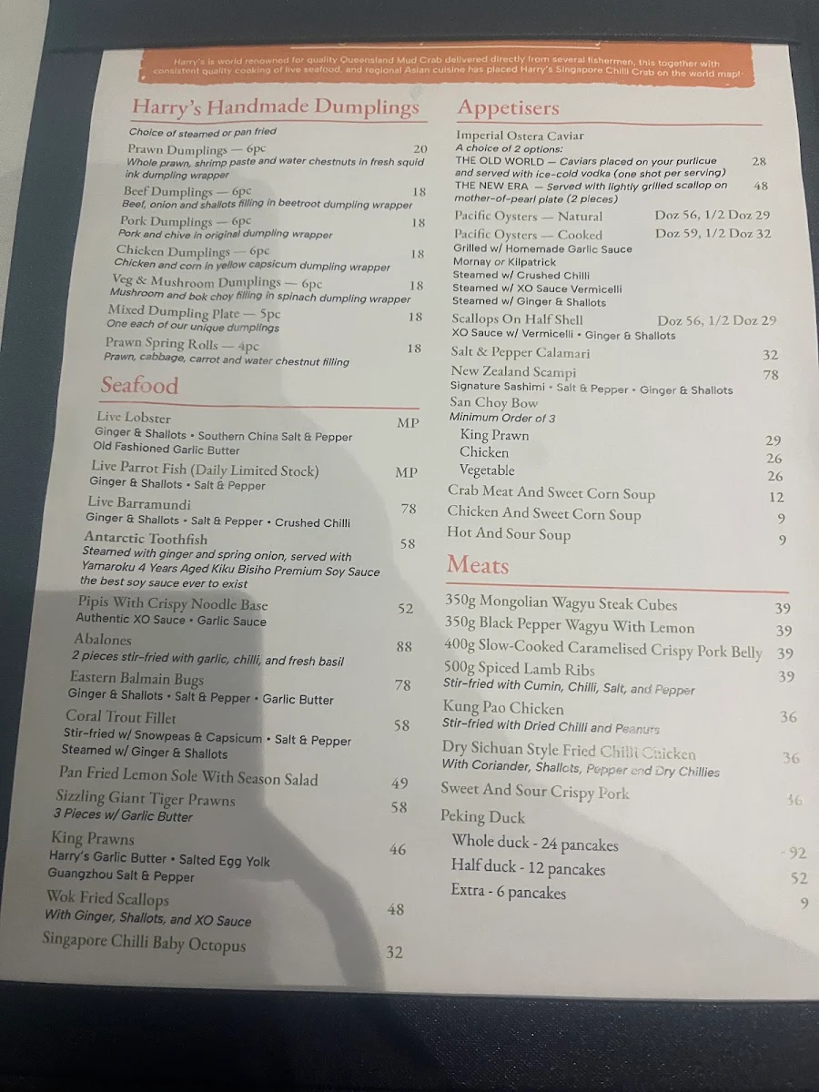 Menu, Walsh Bay Crabhouse