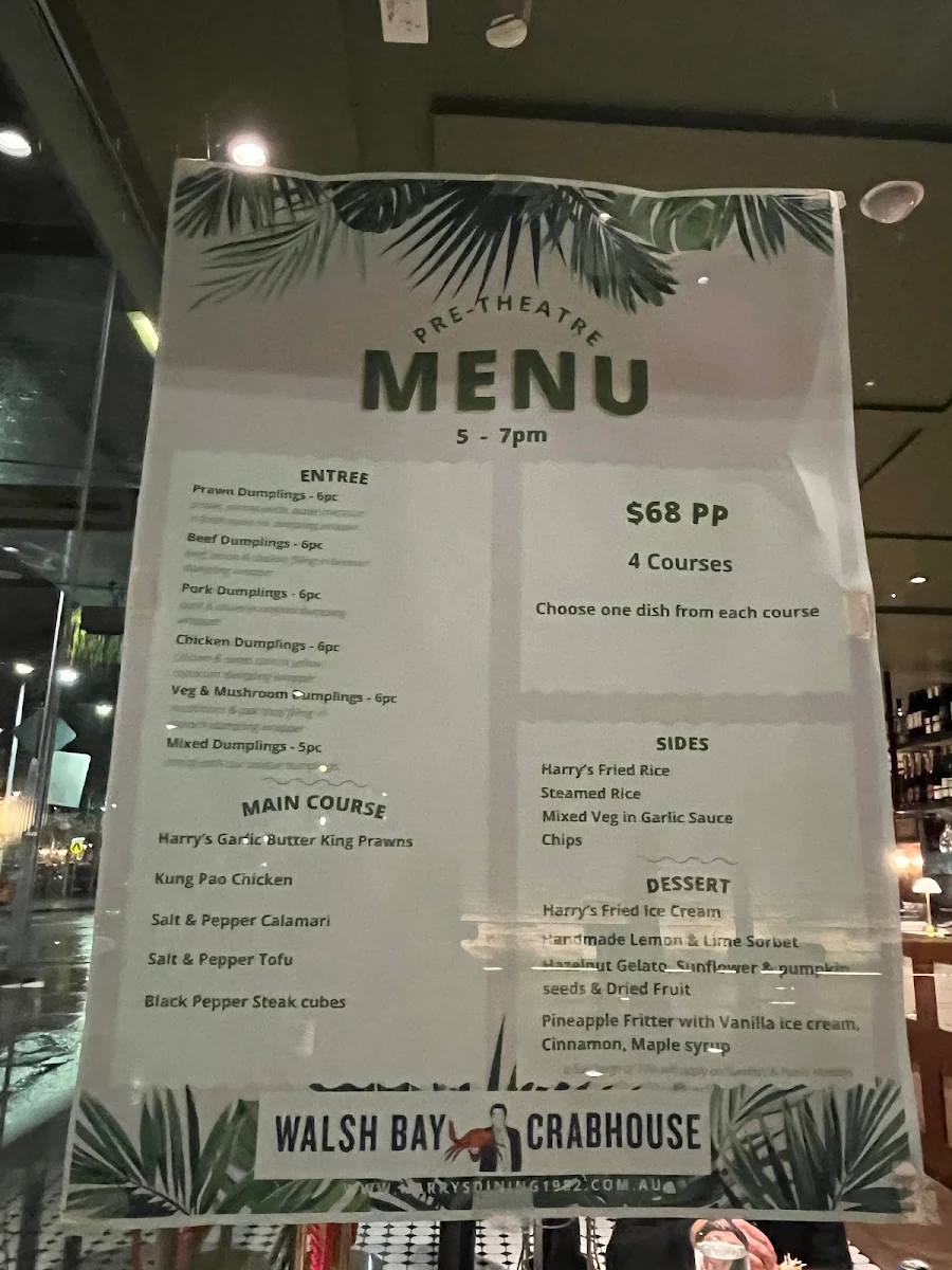 Menu, Walsh Bay Crabhouse