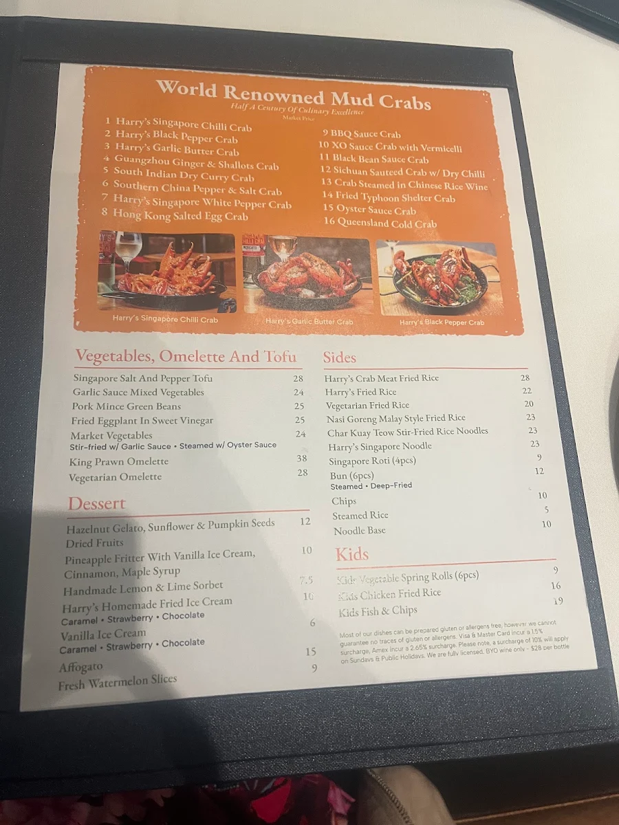 Menu, Walsh Bay Crabhouse