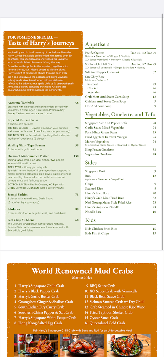 Menu, Walsh Bay Crabhouse