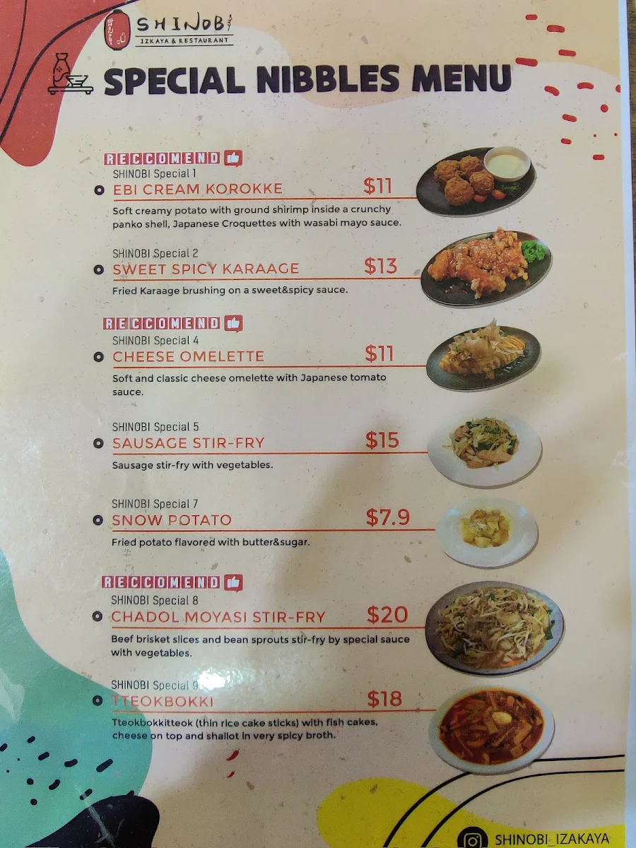 Menu, SHINOBI Japanese Yakitori Restaurant