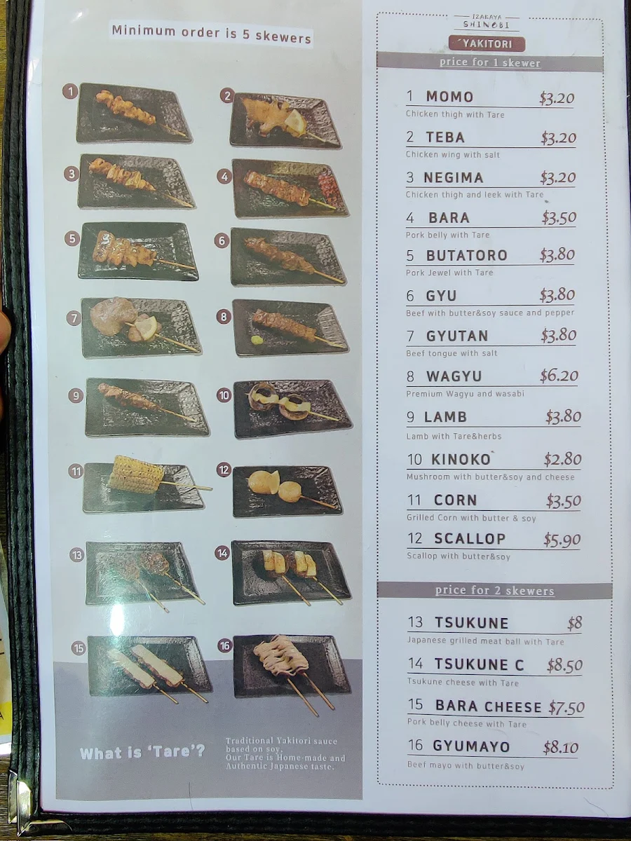 Menu, SHINOBI Japanese Yakitori Restaurant
