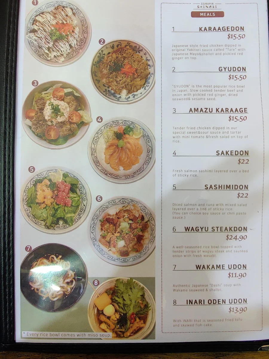 Menu, SHINOBI Japanese Yakitori Restaurant