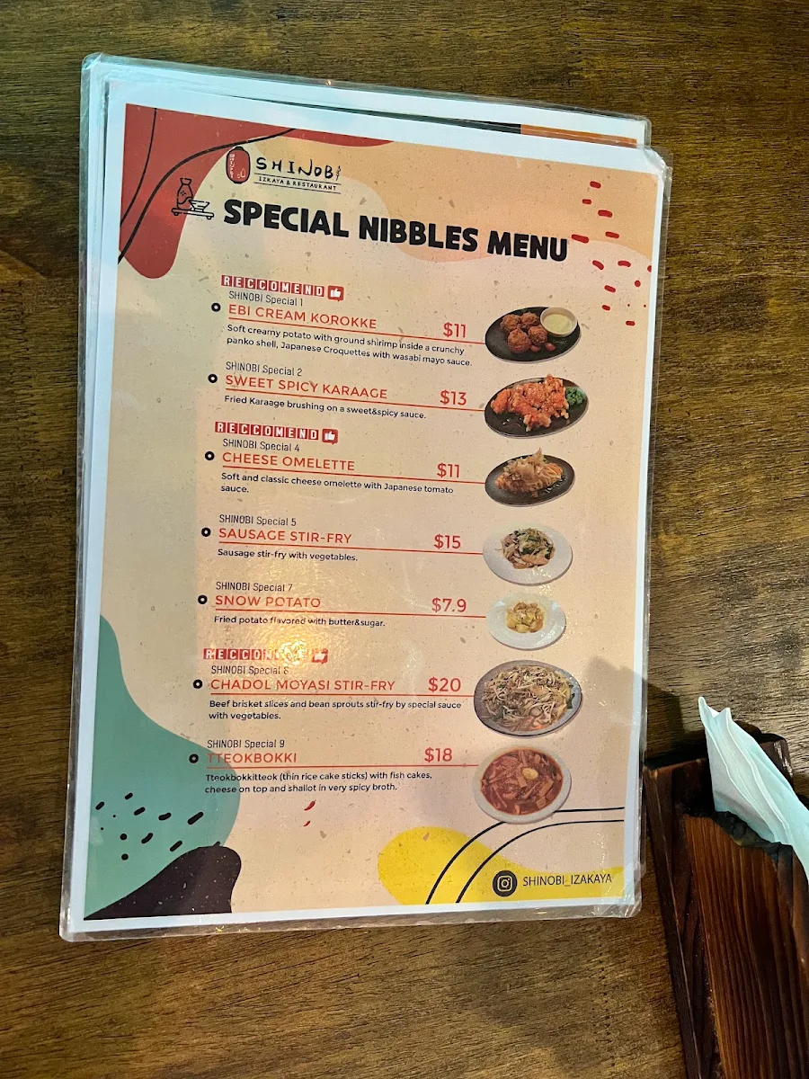 Menu, SHINOBI Japanese Yakitori Restaurant