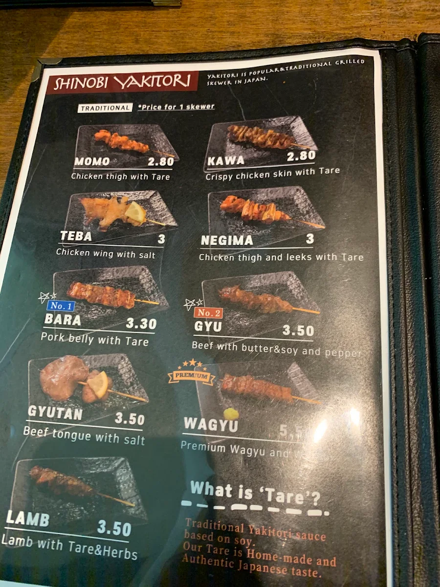 Menu, SHINOBI Japanese Yakitori Restaurant