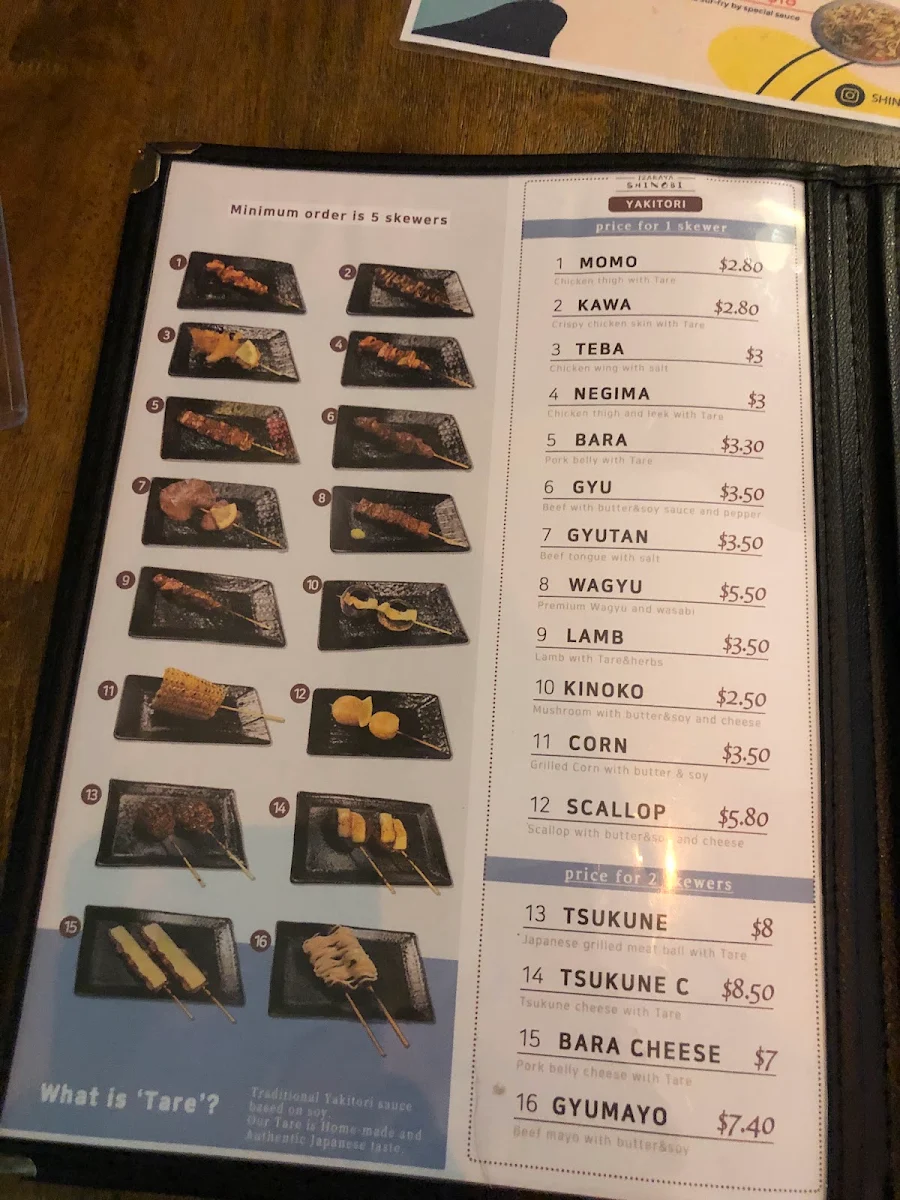 Menu, SHINOBI Japanese Yakitori Restaurant