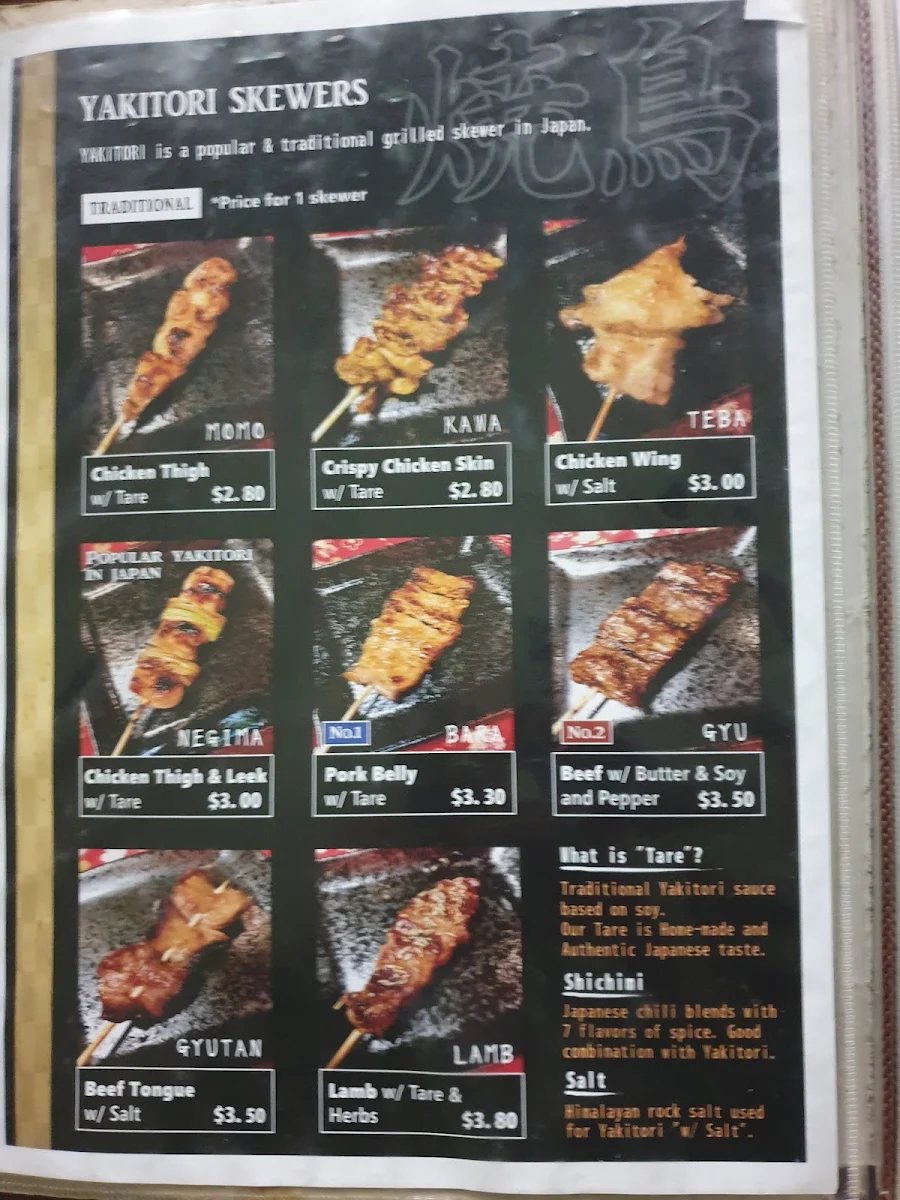 Menu, SHINOBI Japanese Yakitori Restaurant