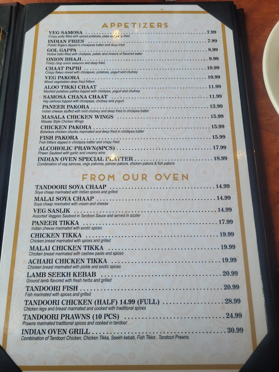 Menu, Indian Oven
