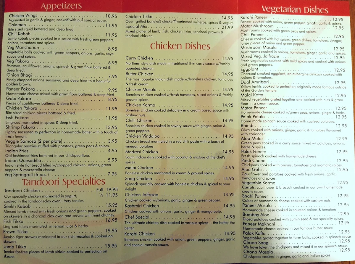 Menu, Indian Oven