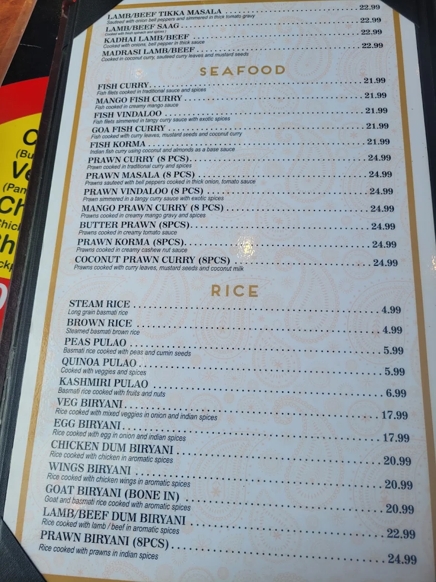 Menu, Indian Oven