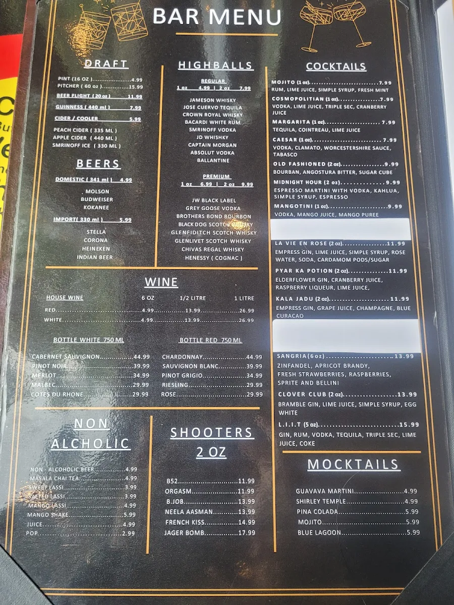 Menu, Indian Oven