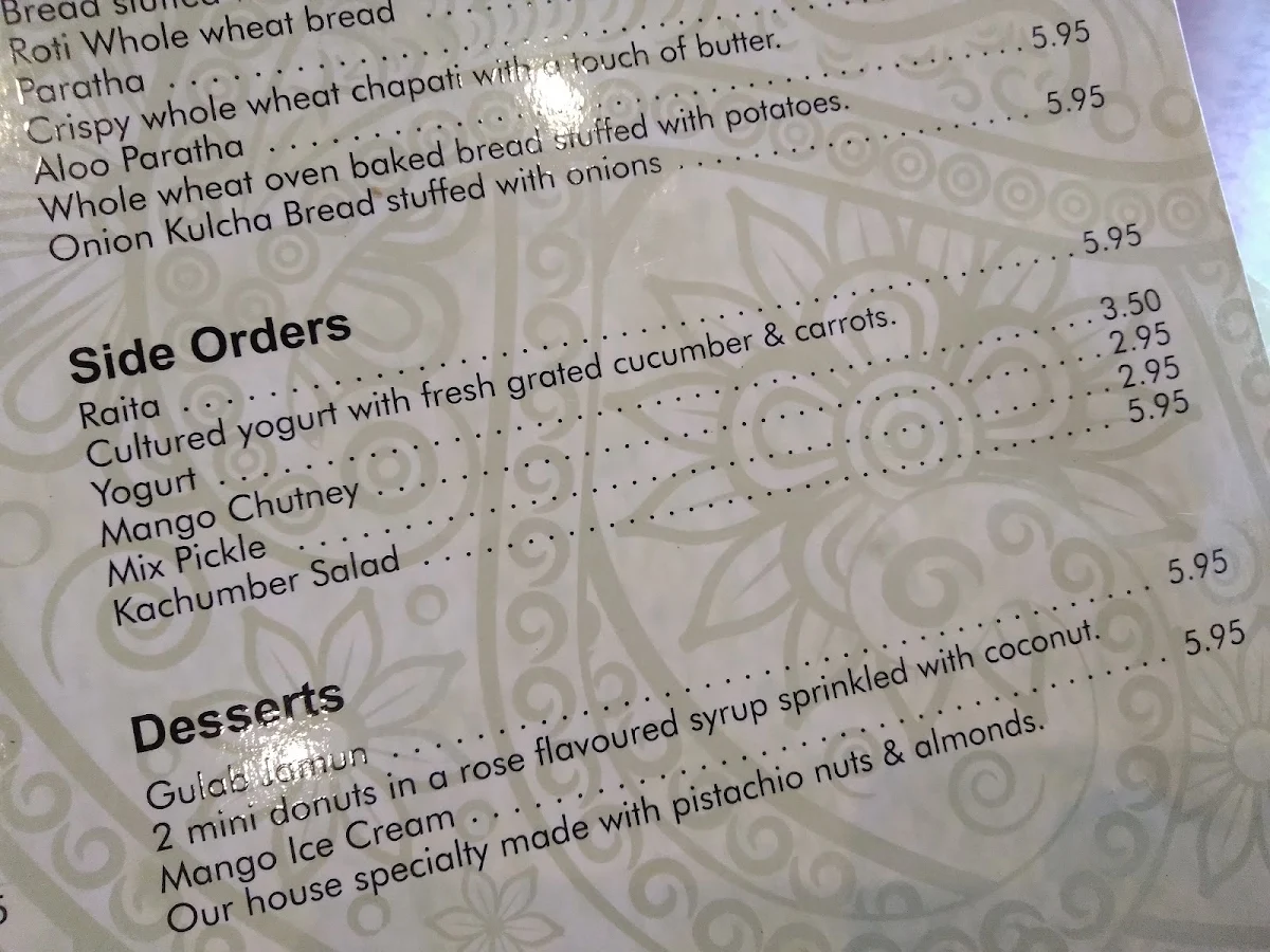 Menu, Indian Oven