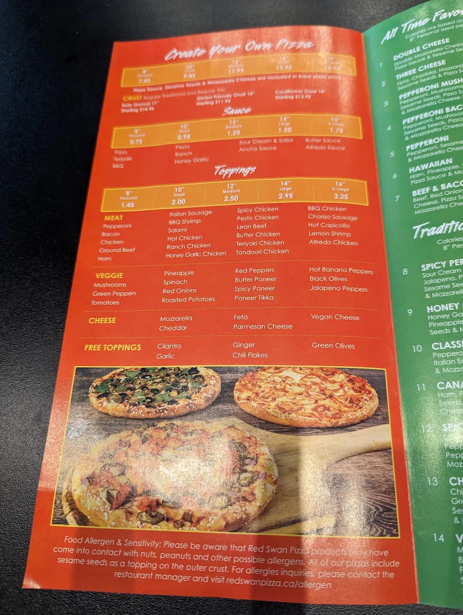 Menu, Red Swan Pizza - Hamilton Centennial Pkwy