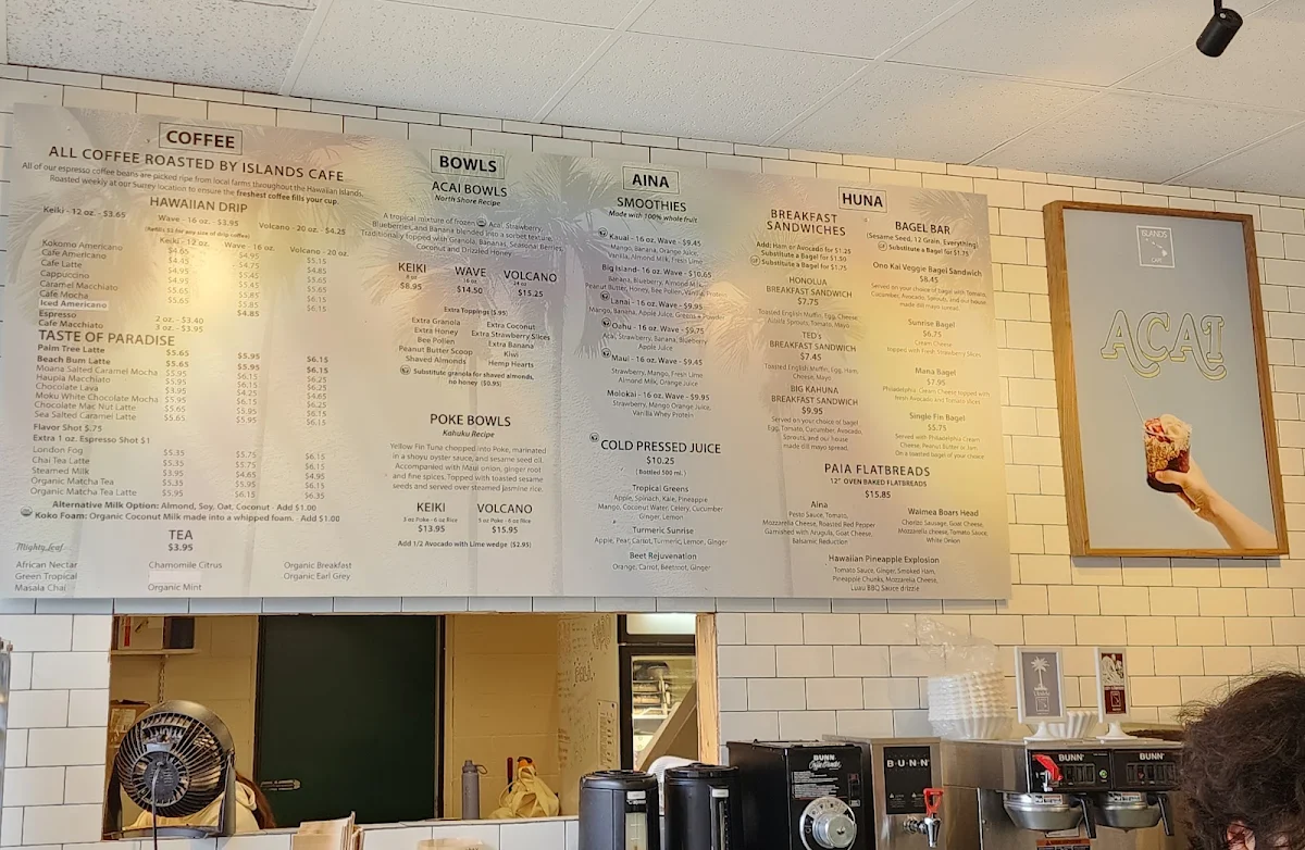 Menu, Islands Café