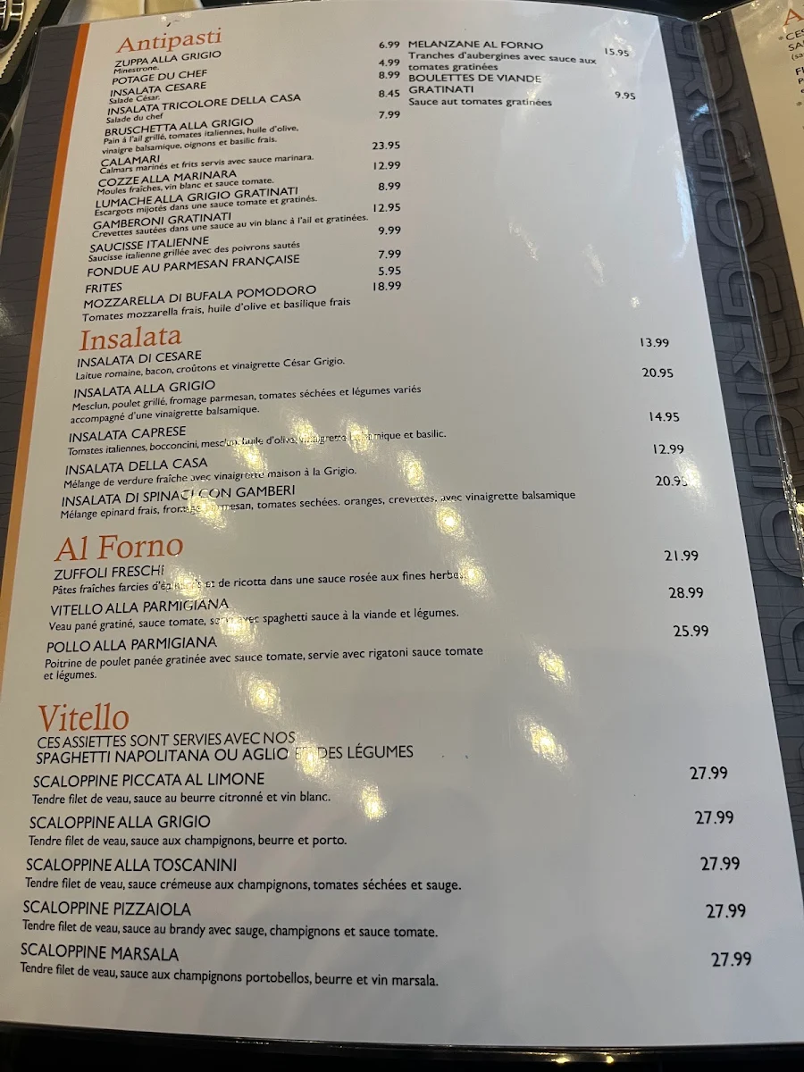 Menu, Grigio