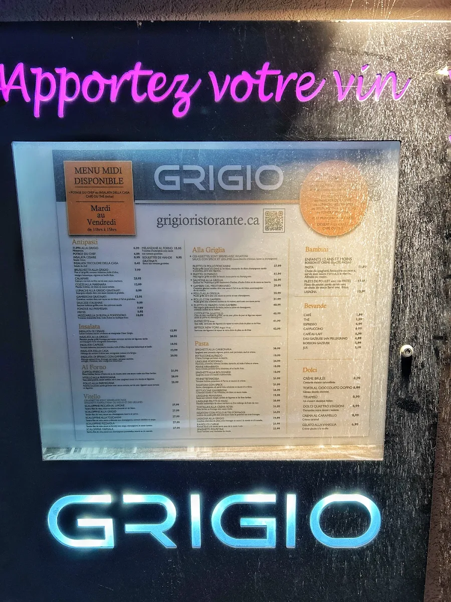 Menu, Grigio
