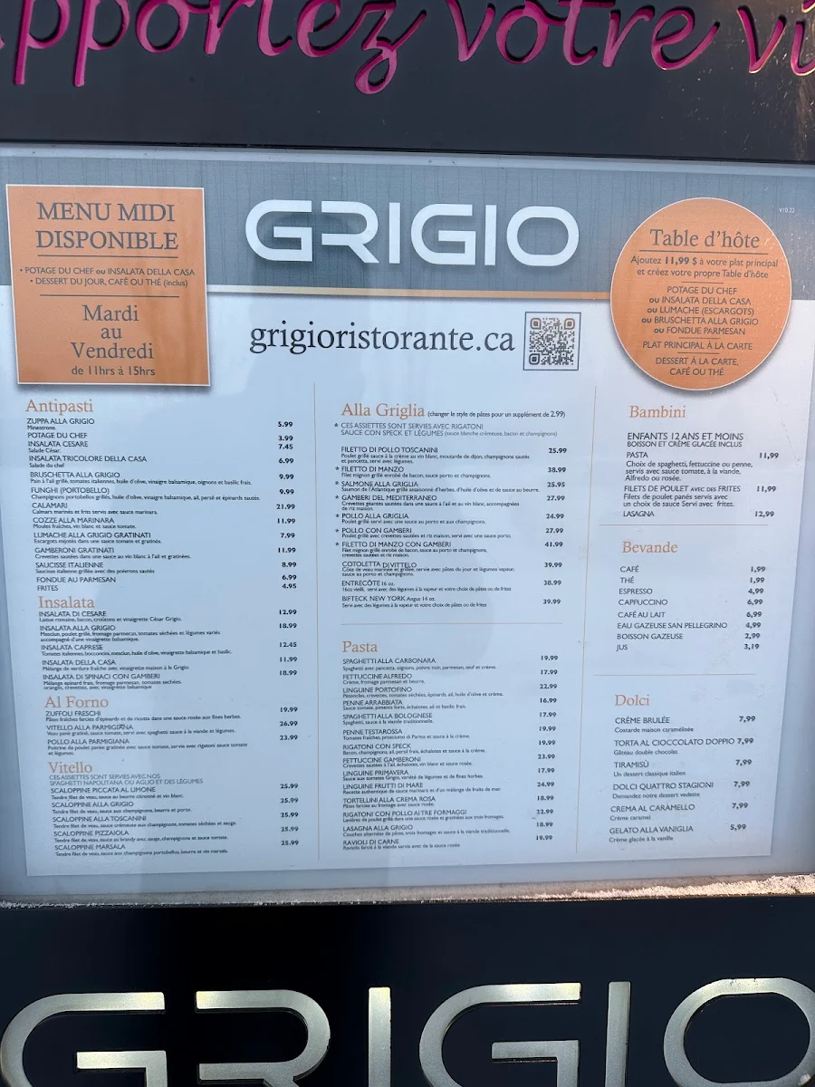 Menu, Grigio