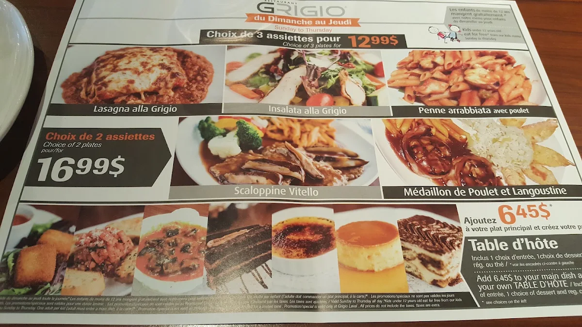 Menu, Grigio