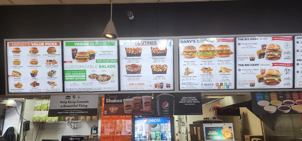 Menu, Harvey's