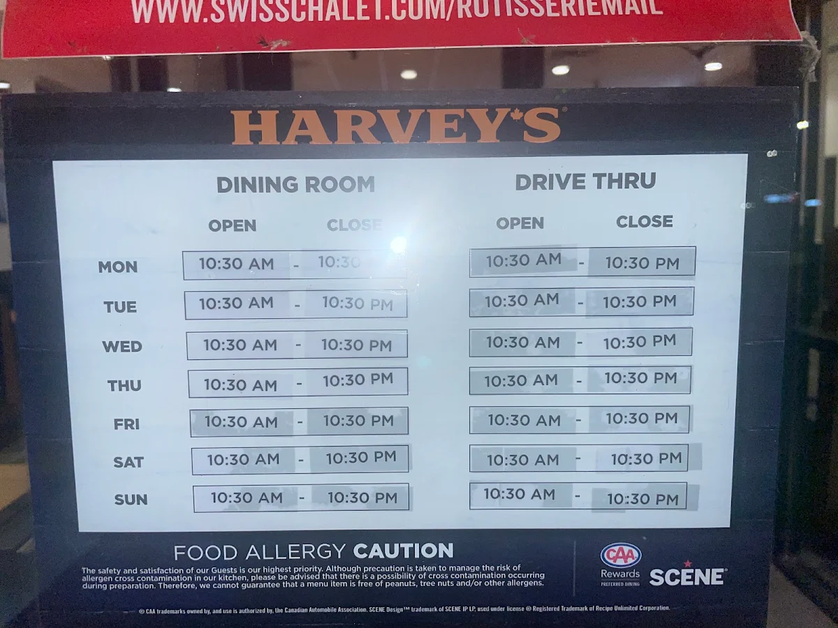 Menu, Harvey's