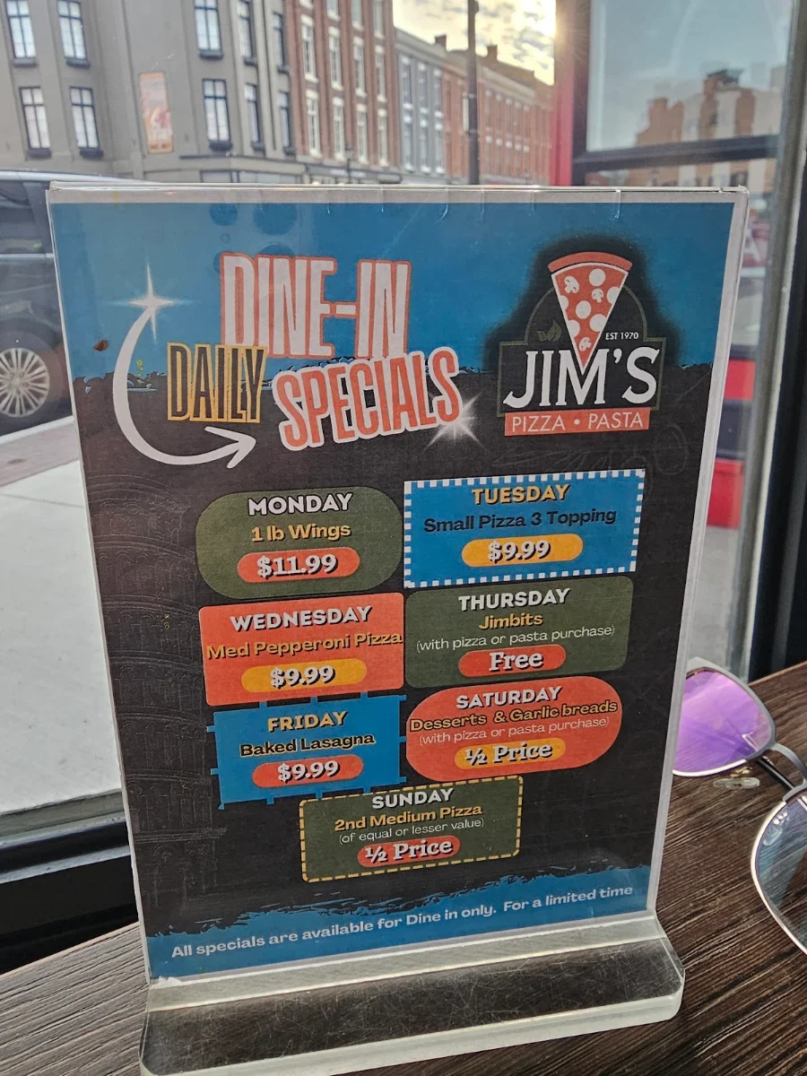 Menu, Jim's Pizza & Pasta