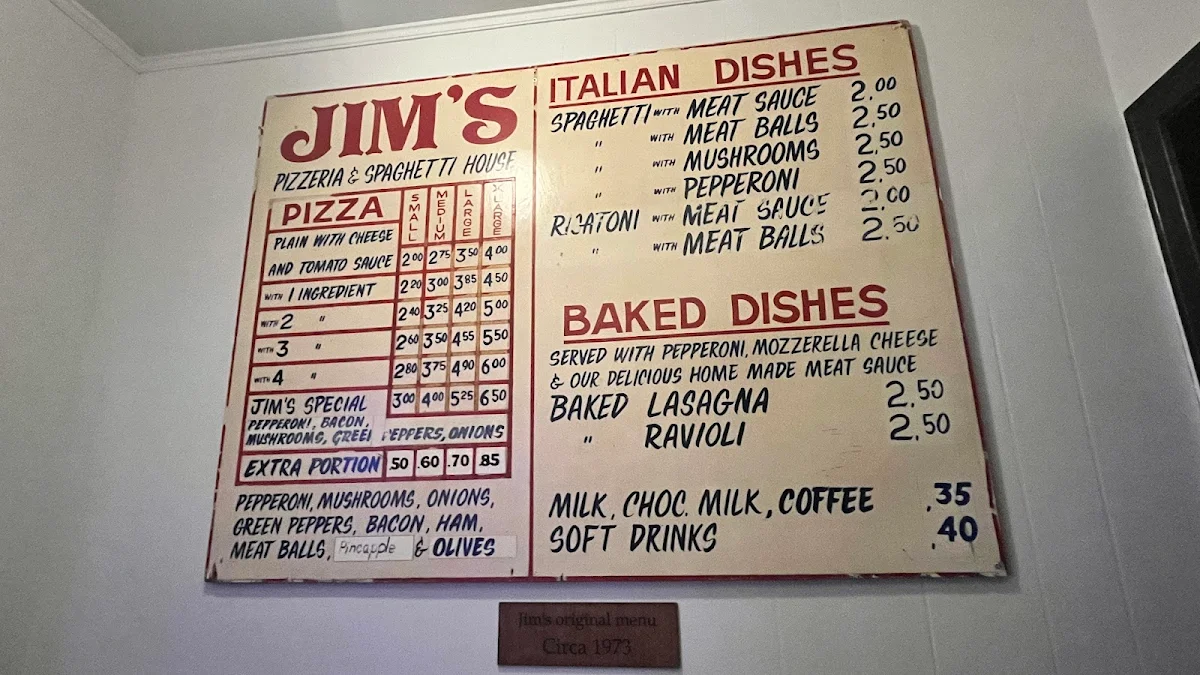 Menu, Jim's Pizza & Pasta