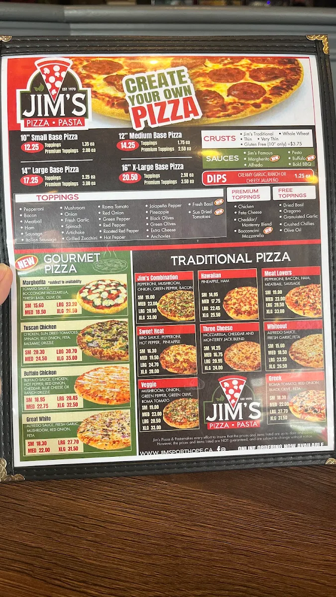 Menu, Jim's Pizza & Pasta
