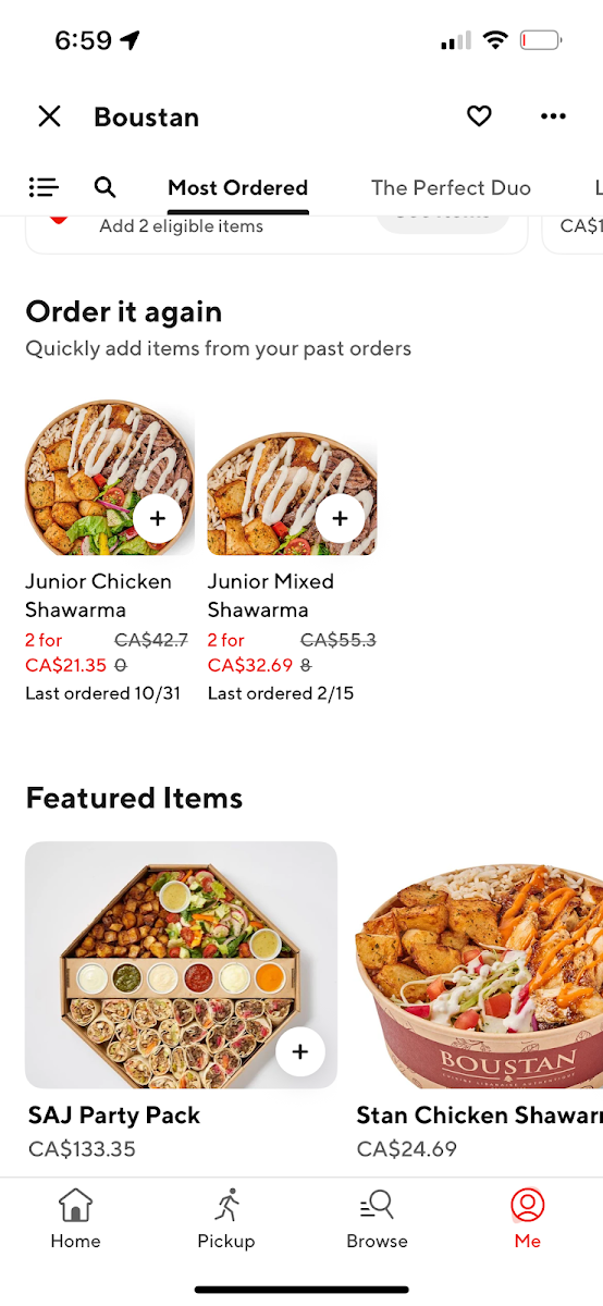 Menu, Boustan Restaurant