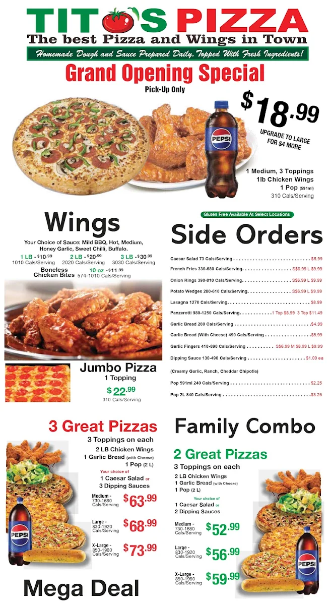 Menu, Tito's Pizza and Wings Strathroy