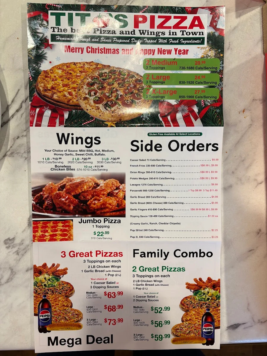 Menu, Tito's Pizza and Wings Strathroy
