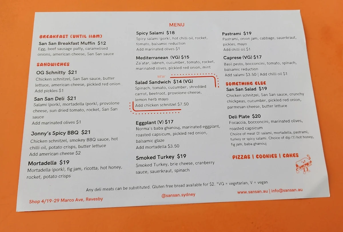 Menu, SAN SAN Revesby