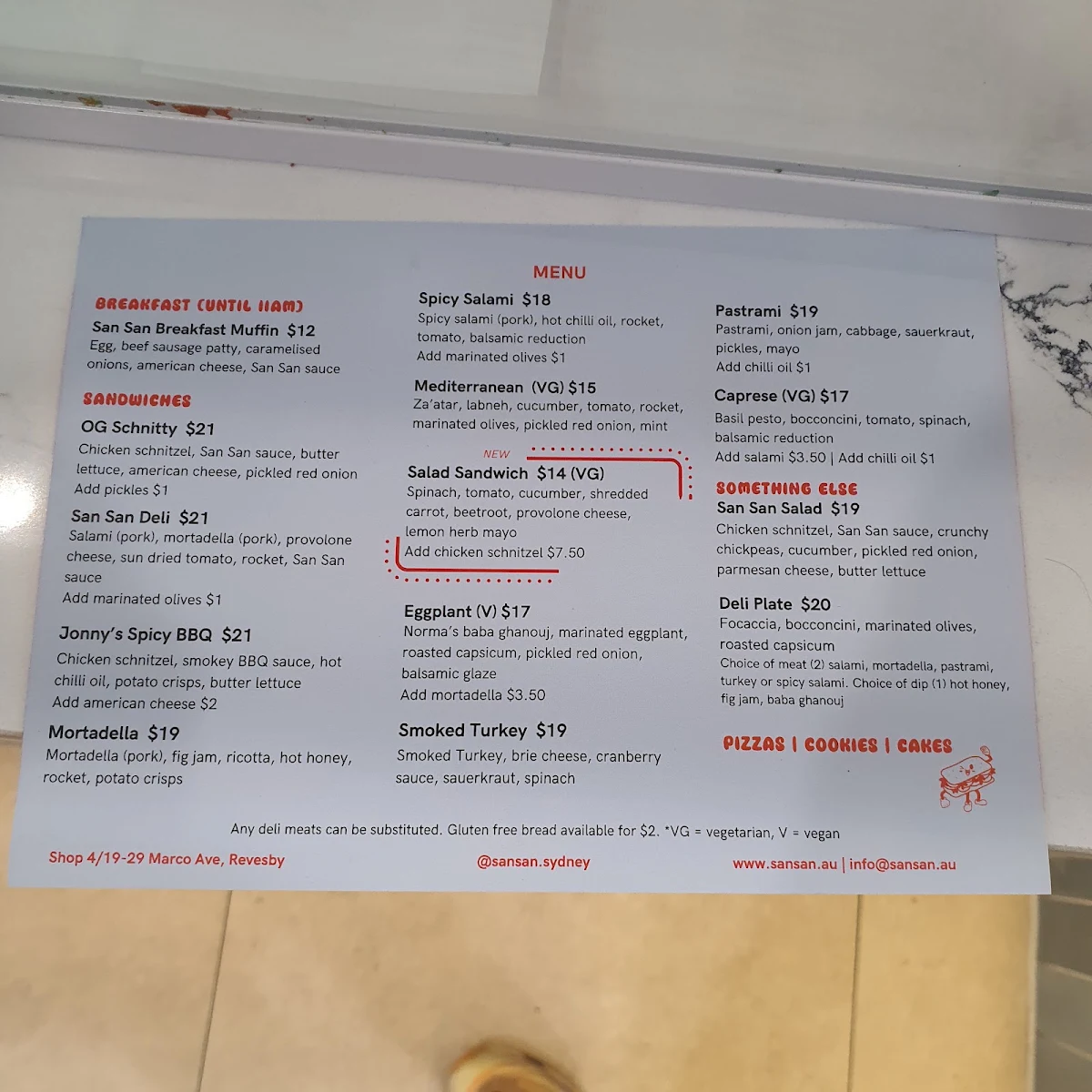 Menu, SAN SAN Revesby