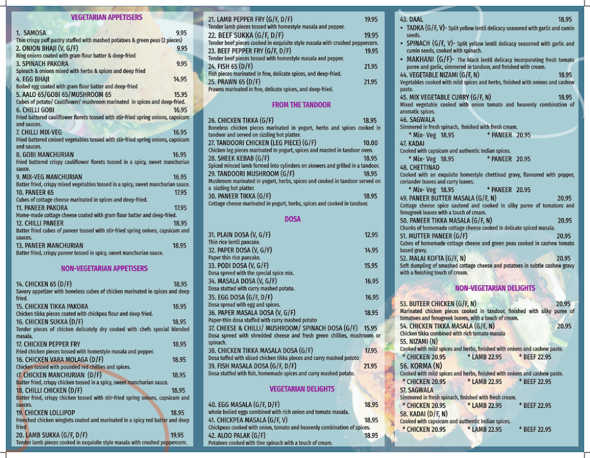 Menu, Indians Again Restaurant